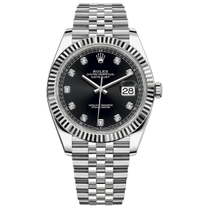 rolex 126334 datejust 41mm white gold steel black diamond dial fluted bezel jubilee